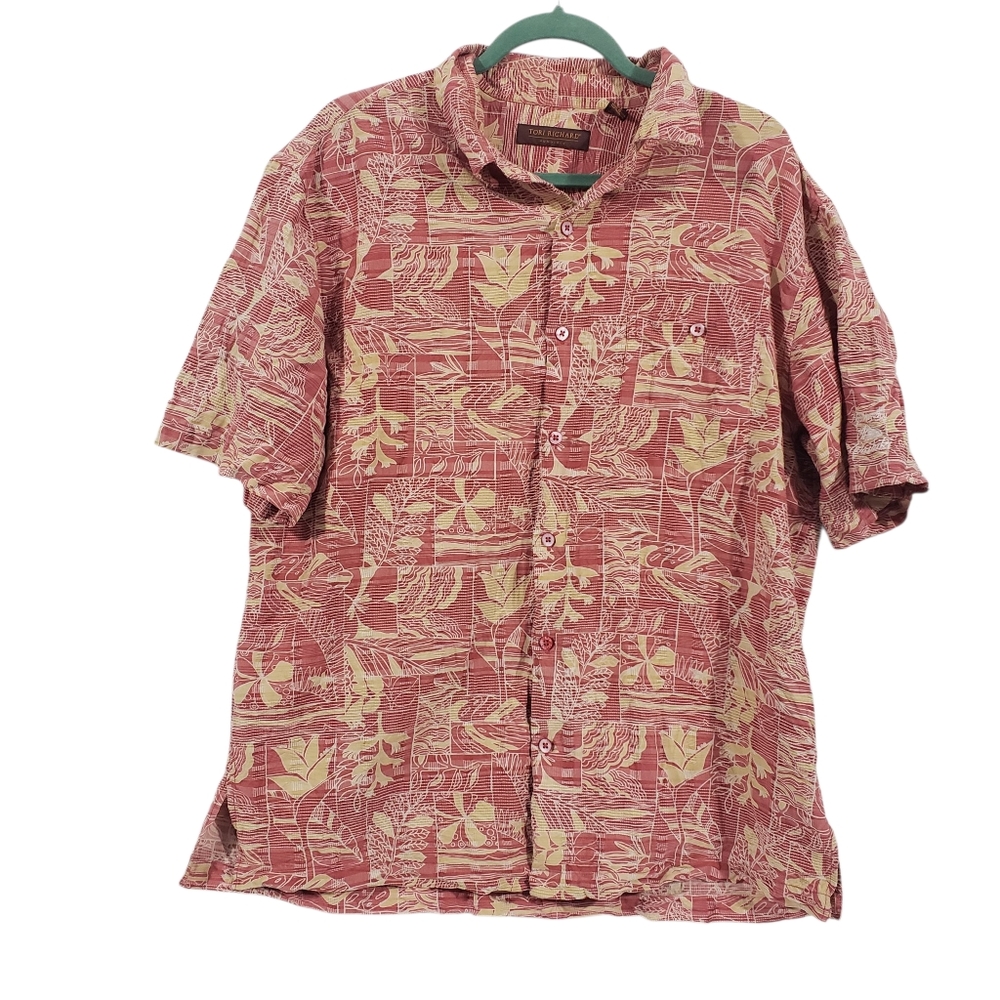TORI RICHARD Honolulu Mens Coral Short Sleeve Button Up Shirt Size XL Hawaiian